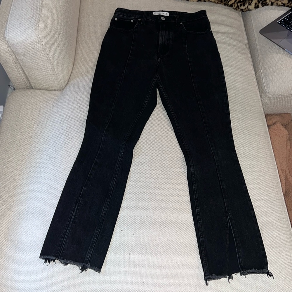 Abercrombie curve love slit hem (front) black high rise jeans